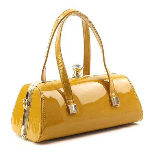 Oval Shape Glossy Finished Tote w/ Wrist Handles (Mustard)