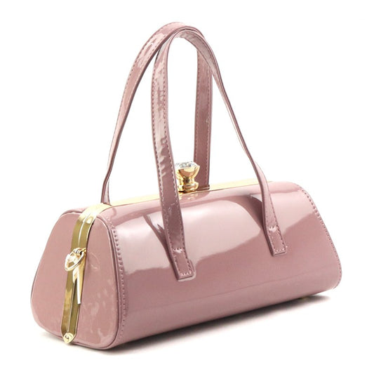 Oval Shape Glossy Finished Tote w/ Wrist Handle (Dusty Rose)