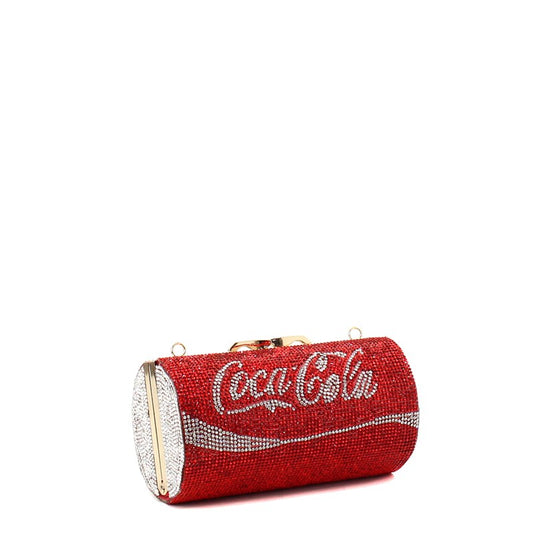 Coke Embellished Clutch w/ Silver Chain Strap