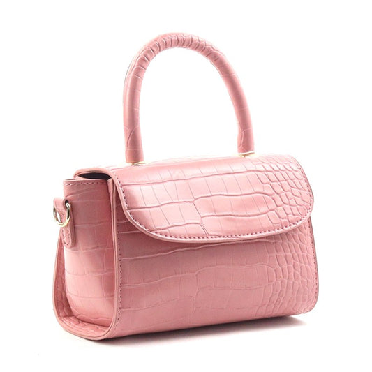 Croc Embossed Faux Leather Clutch (Pink)