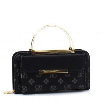 Purse w/ Gold Tone handles (Black/Grey)