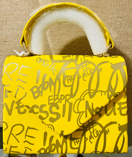 Faux Leather Mini Graffitti Tote (Yellow)