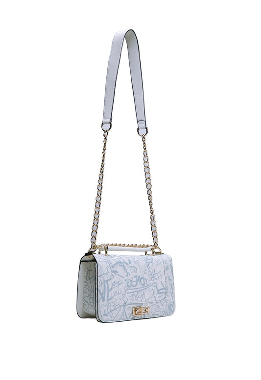 Graffiti Crossbody Tote (Light Blue/Off white)