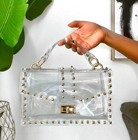 Clear Crossbody Bag w/Gun Metal Grey Studs