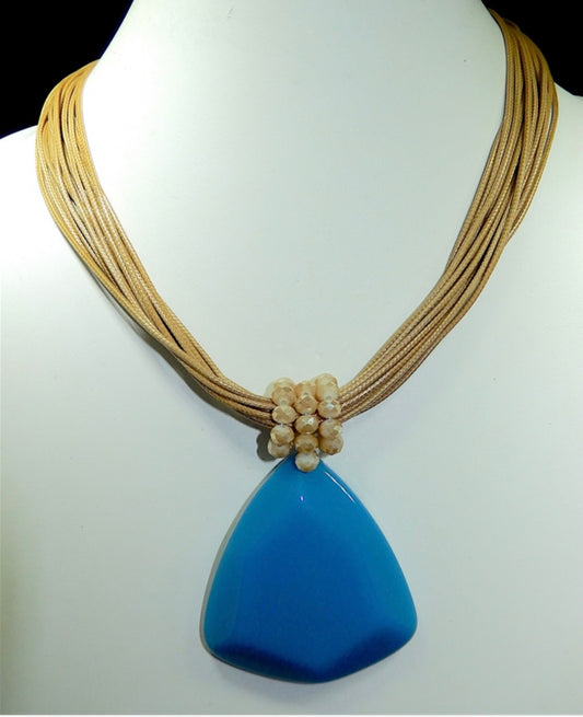 Tan Cord w/ Aqua Acrylic Necklace