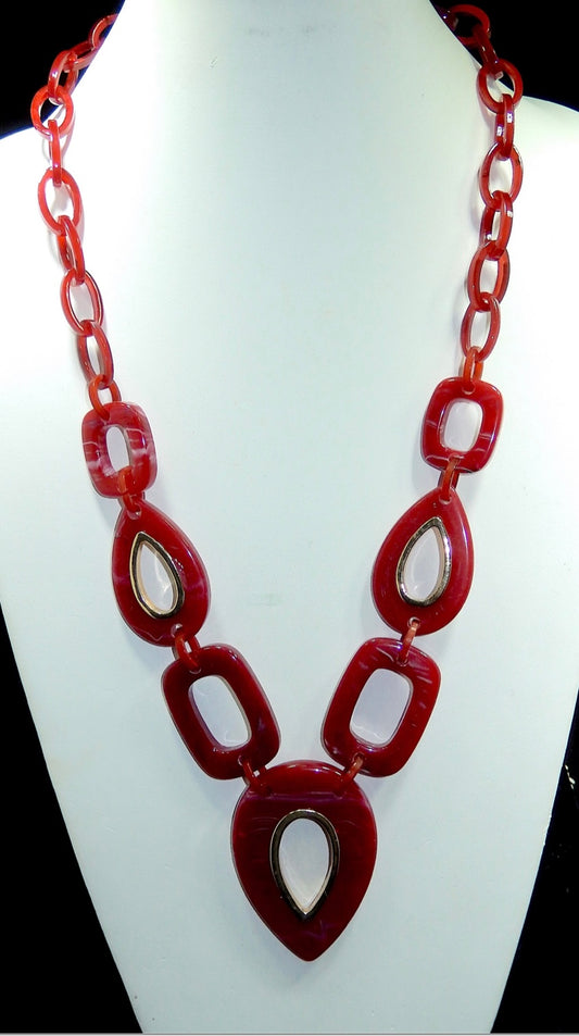 Long Red Arcylic Chain Necklace