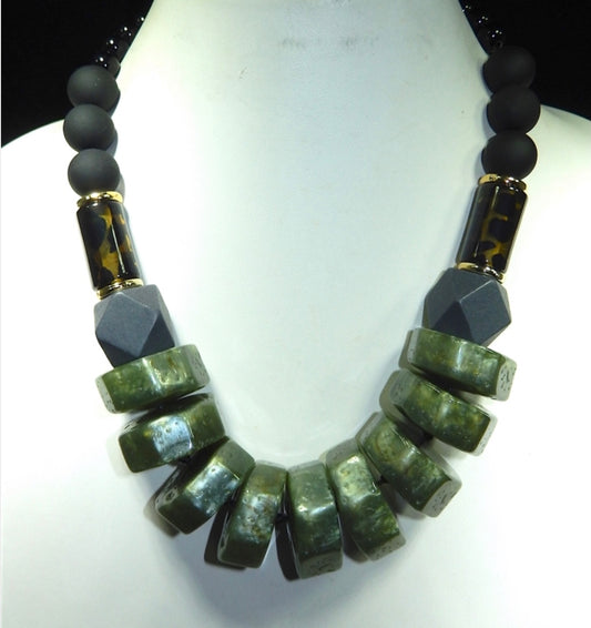 Olive Green/Black Statement Acrylic Necklace