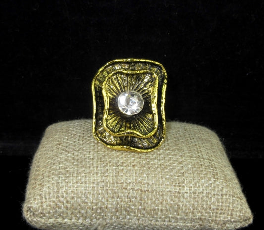 Rhinestone Antique Stretch Ring, Gold