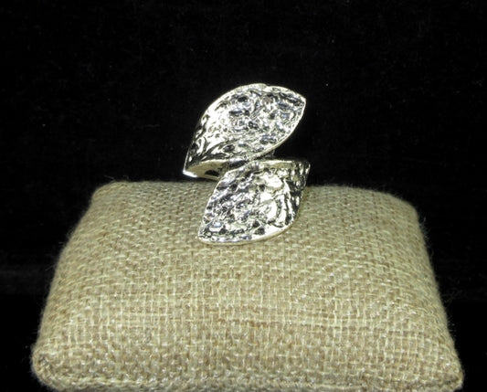 Hammered Wrap "Leaf" Stretch Silver Ring