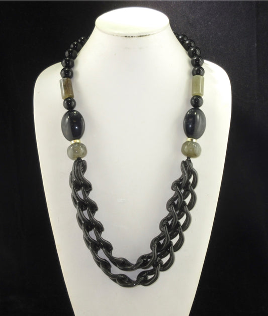 Two Layer Black Acrylic Chain Links Necklace