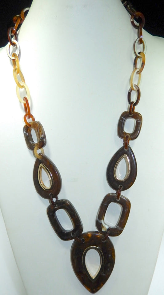 Brown Chain Link Acrylic Abstract Necklace