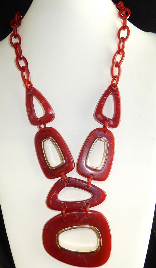 Burgundy Chain Link Acrylic Abstract Necklace