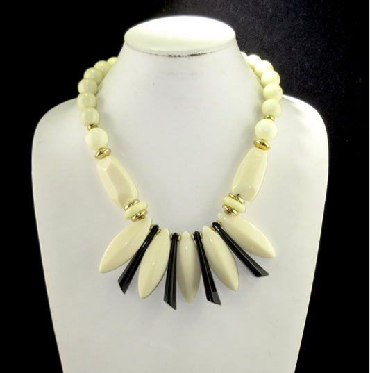 Acrylic Cream/Black Beaded Antique Necklace