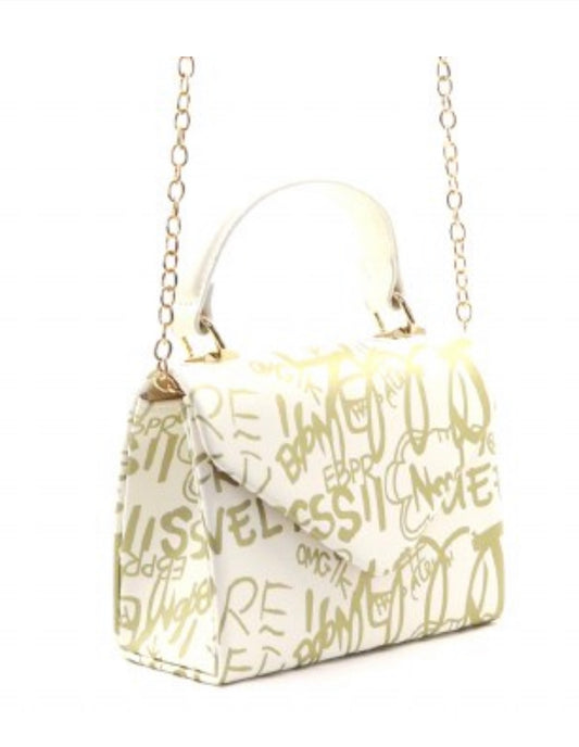 Faux Leather Mini Graffitti Tote (White)