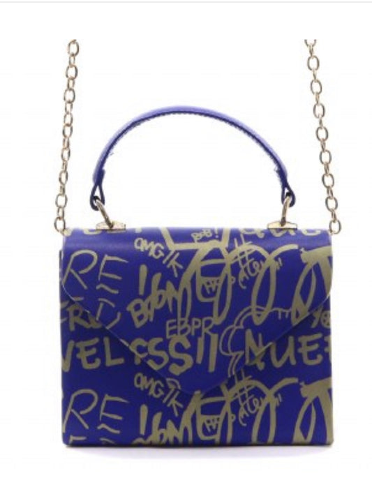 Faux Leather Mini Graffitti Tote (Blue)