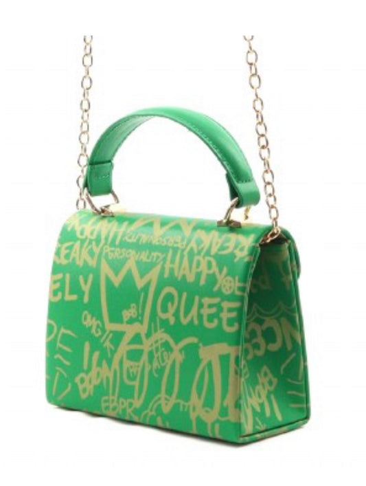 Faux Leather Mini Graffitti Tote (Green)