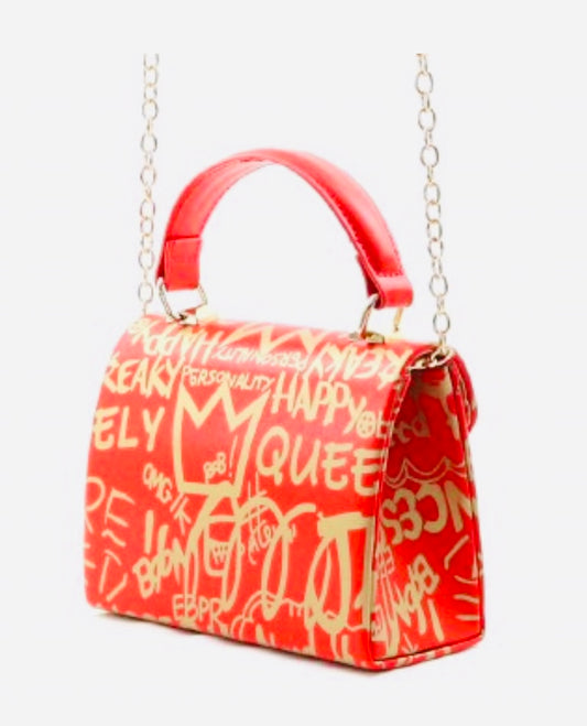 Faux Leather Mini Graffitti Tote (Red)