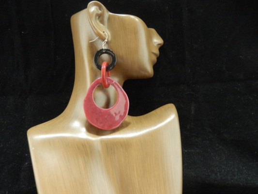 Red/Black Large Acrylic Triple Hoop Dangle Earrings